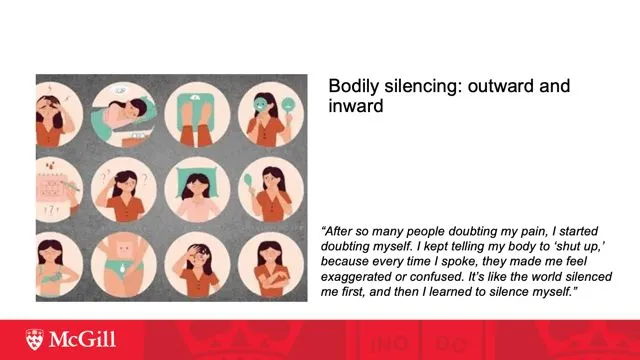 Bodily silencing: outward and inward — how repeated dismissal leads women to internalize doubt and silence their own pain.